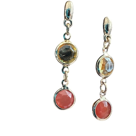 Beautiful 14K Gold Tone Green and Peach Dangle Earrings - Picture 8 of 10